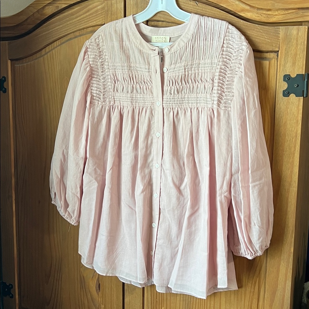 Soft Pink Button-Up Blouse